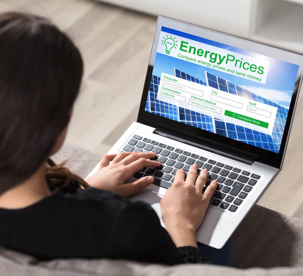 Woman looking at energy comparison website